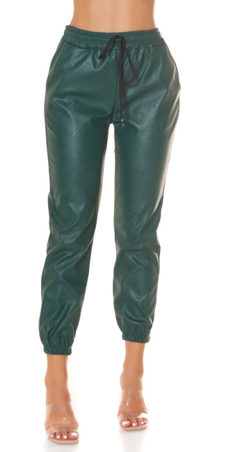 Trendy Highwaist leatherlook pants "Joggerstyle" Green